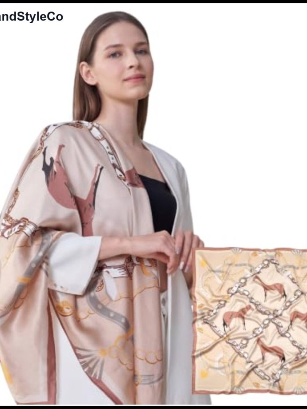 100% Mulberry Silk Large Square Scarf 43" Hand Rolled Equestrian Wrap